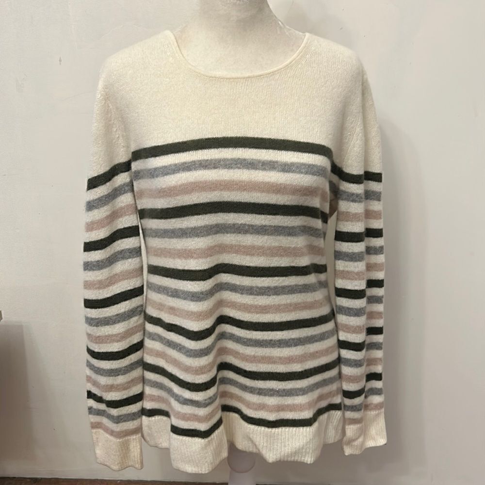 41 Hawthorn cream gray tan striped long sleeve cashmere sweater Size M New